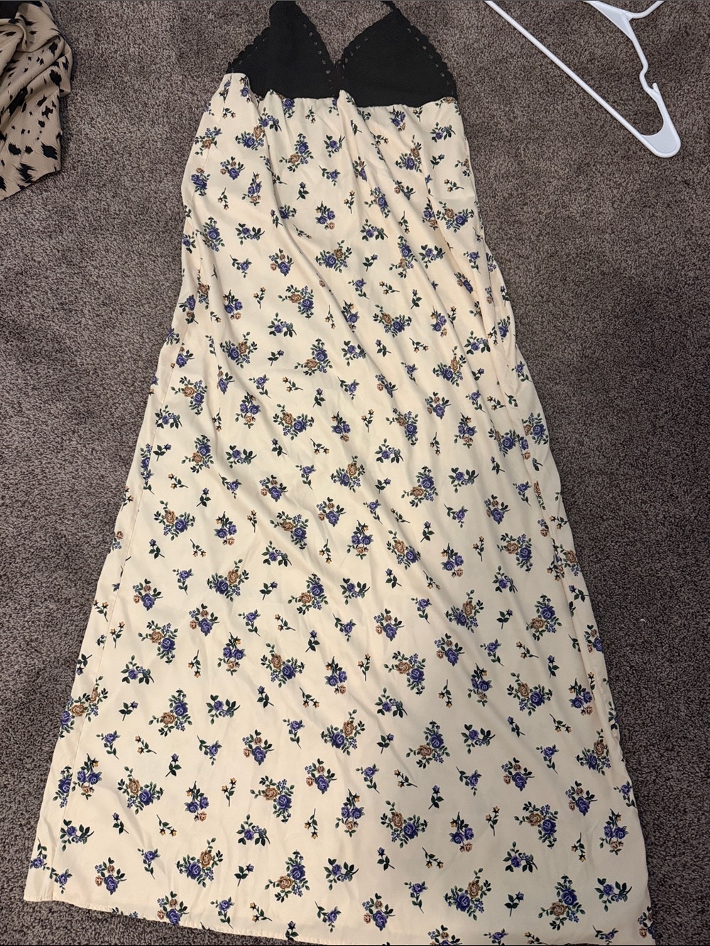 Zara Cream Floral Maxi Dress with Black Lace Top